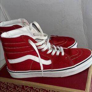 Vans Bold Red and White High-Tops men size 8 women’s 9.5
